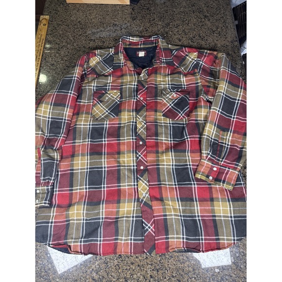 Wrangler Other - Wrangler Western Quilted Flannel Shirt Jacket Red Plaid Pearl Snap 3XT Tall